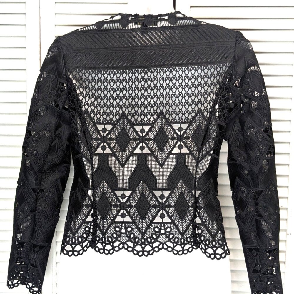 SOLDTed Baker London Black Lace Jacket Blazer Size 0 Open Sheer Dalmy Cropped - Picture 6 of 16